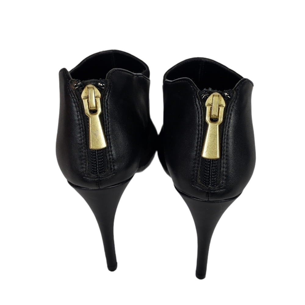 Black Suede Leather Ankle Boots Gold Zip Booties - Picture 3 of 8